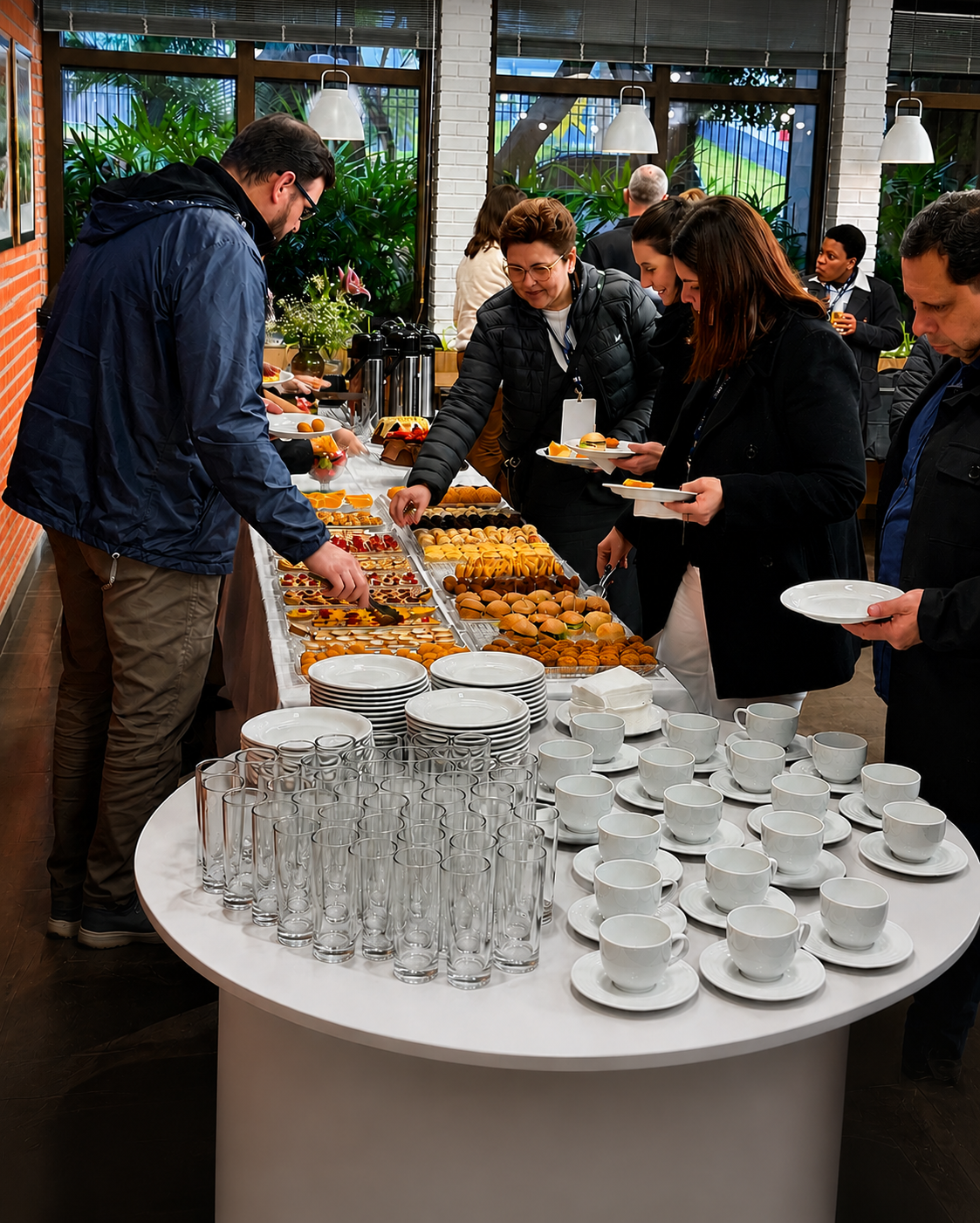 Montagem real de coffee break corporativo da Evínia