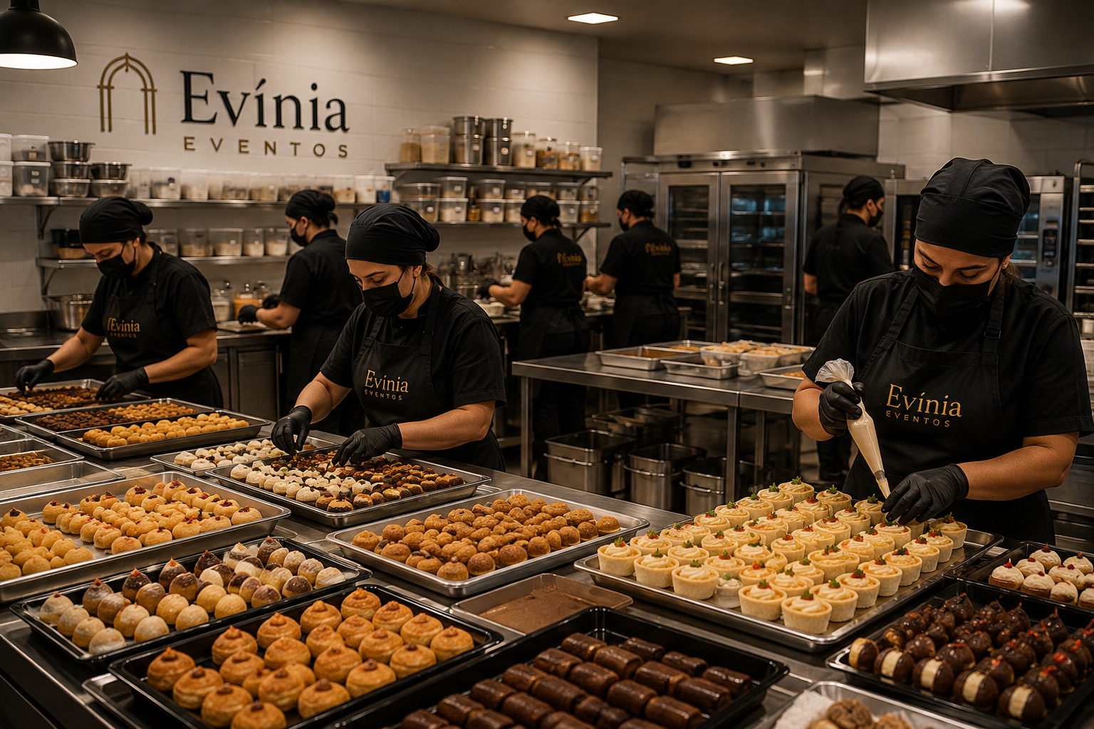Profissionais da Evínia trabalhando na fábrica própria