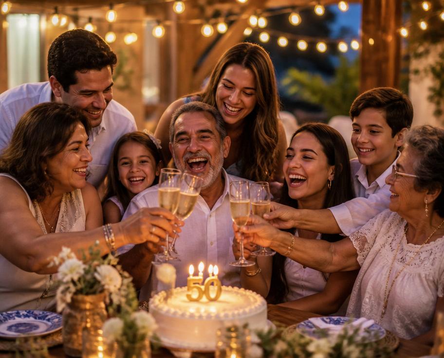 Família feliz comemorando em festa
